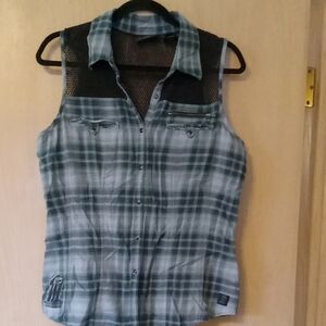 Plaid Sleeveless Button-Up Shirt